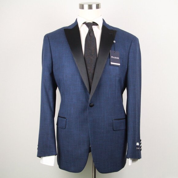 42R Jos A Bank Tailored Fit Peak Lapel Check Dinner Jacket Blazer D030134 - Picture 1 of 10